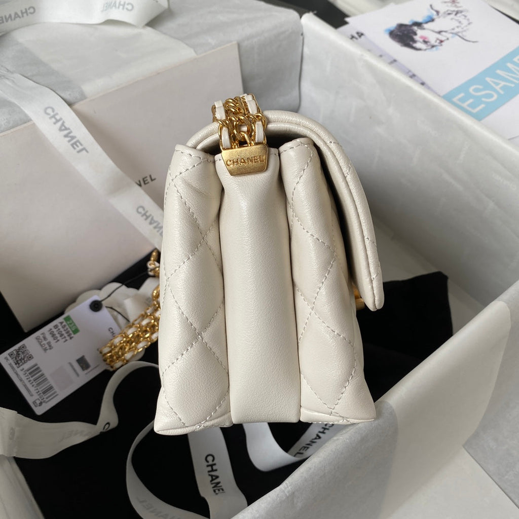 Chanel AS3994 Small Flap Bag Beige Lambskin Gold-tone metal