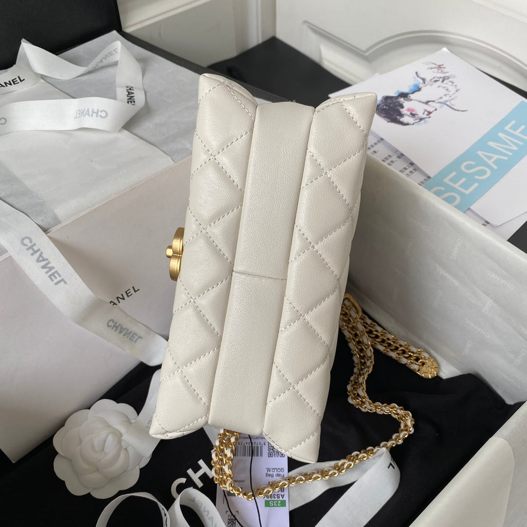 Chanel AS3994 Small Flap Bag Beige Lambskin Gold-tone metal