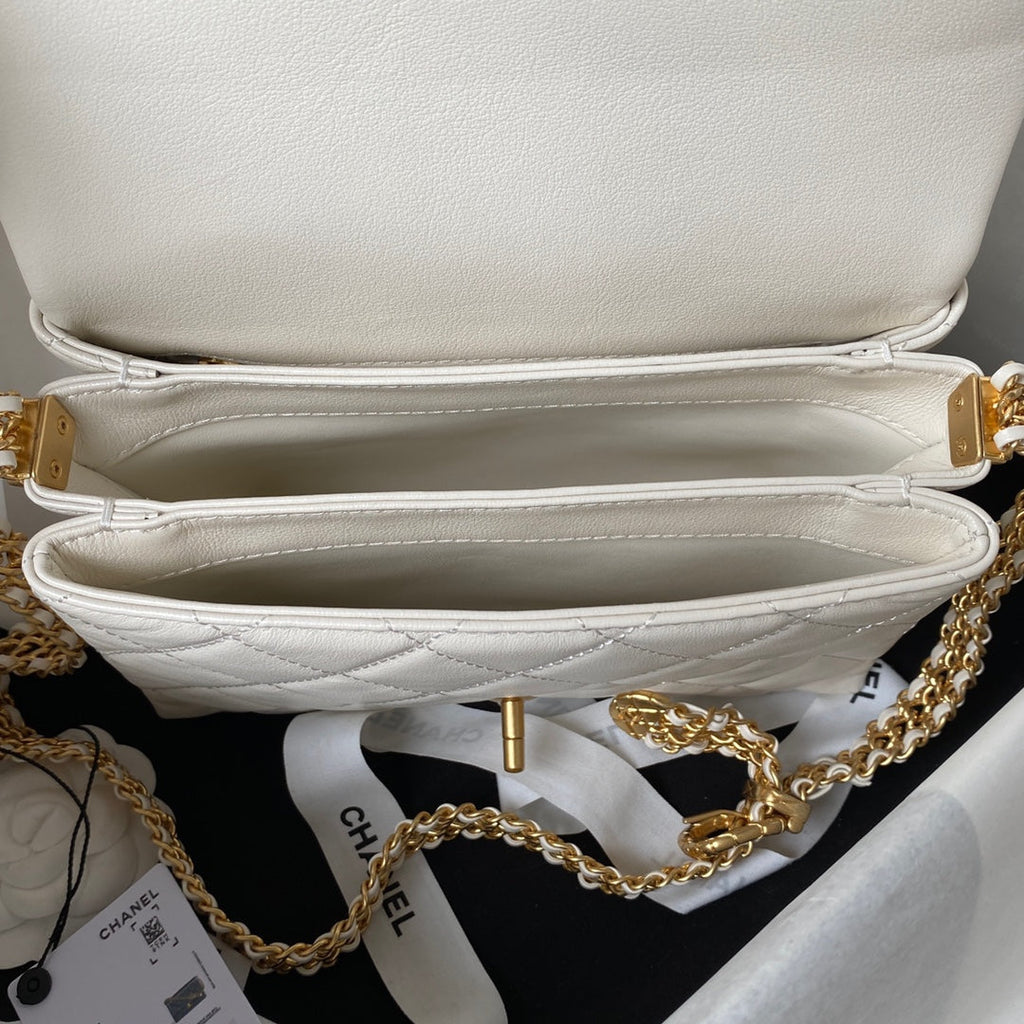 Chanel AS3994 Small Flap Bag Beige Lambskin Gold-tone metal