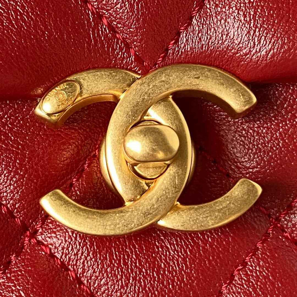 Chanel AS3994 Small Flap Bag Red Lambskin Gold-tone metal