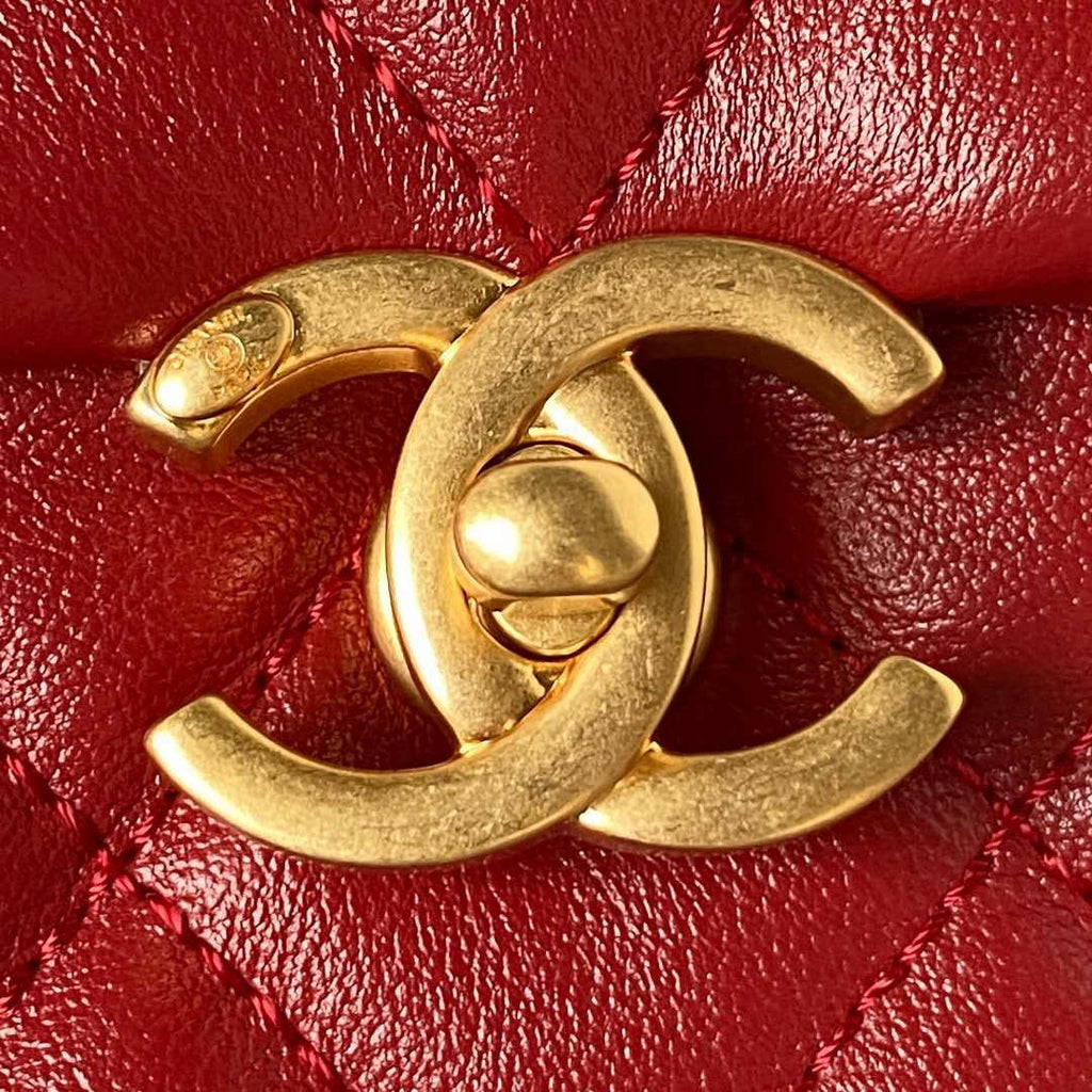 Chanel AS3994 Small Flap Bag Red Lambskin Gold-tone metal