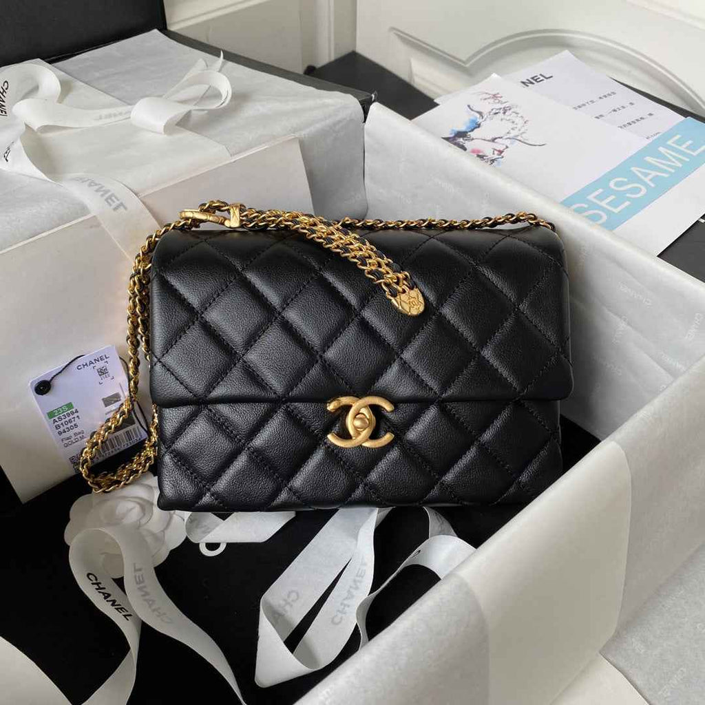 Chanel AS3994 Small Flap Bag Black Lambskin Gold-tone metal