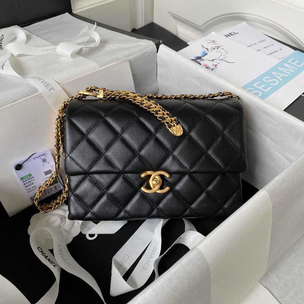 Chanel AS3994 Small Flap Bag Black Lambskin Gold-tone metal