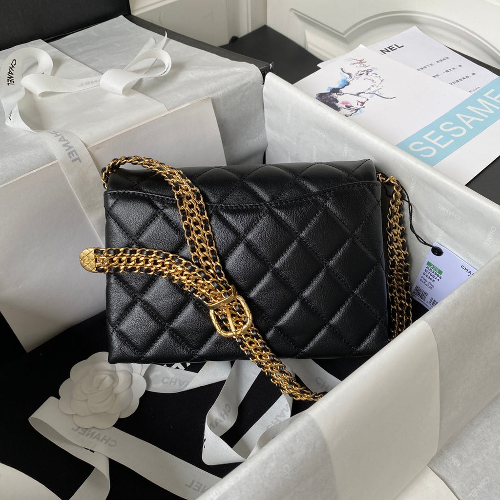 Chanel AS3994 Small Flap Bag Black Lambskin Gold-tone metal