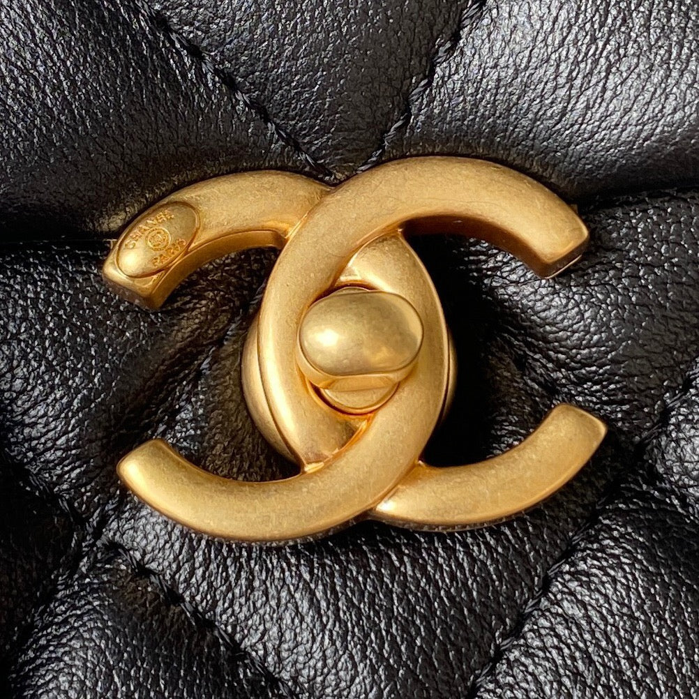 Chanel AS3994 Small Flap Bag Black Lambskin Gold-tone metal