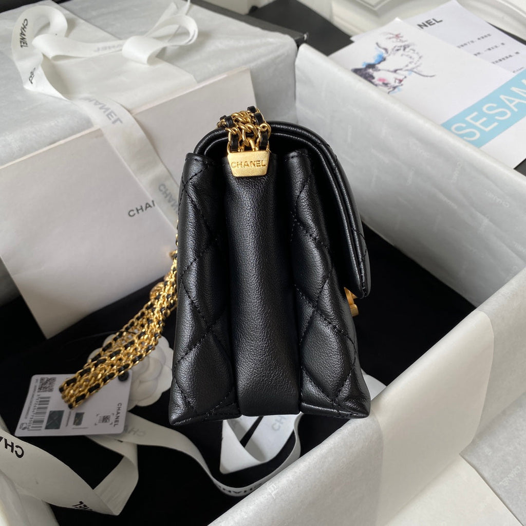 Chanel AS3994 Small Flap Bag Black Lambskin Gold-tone metal