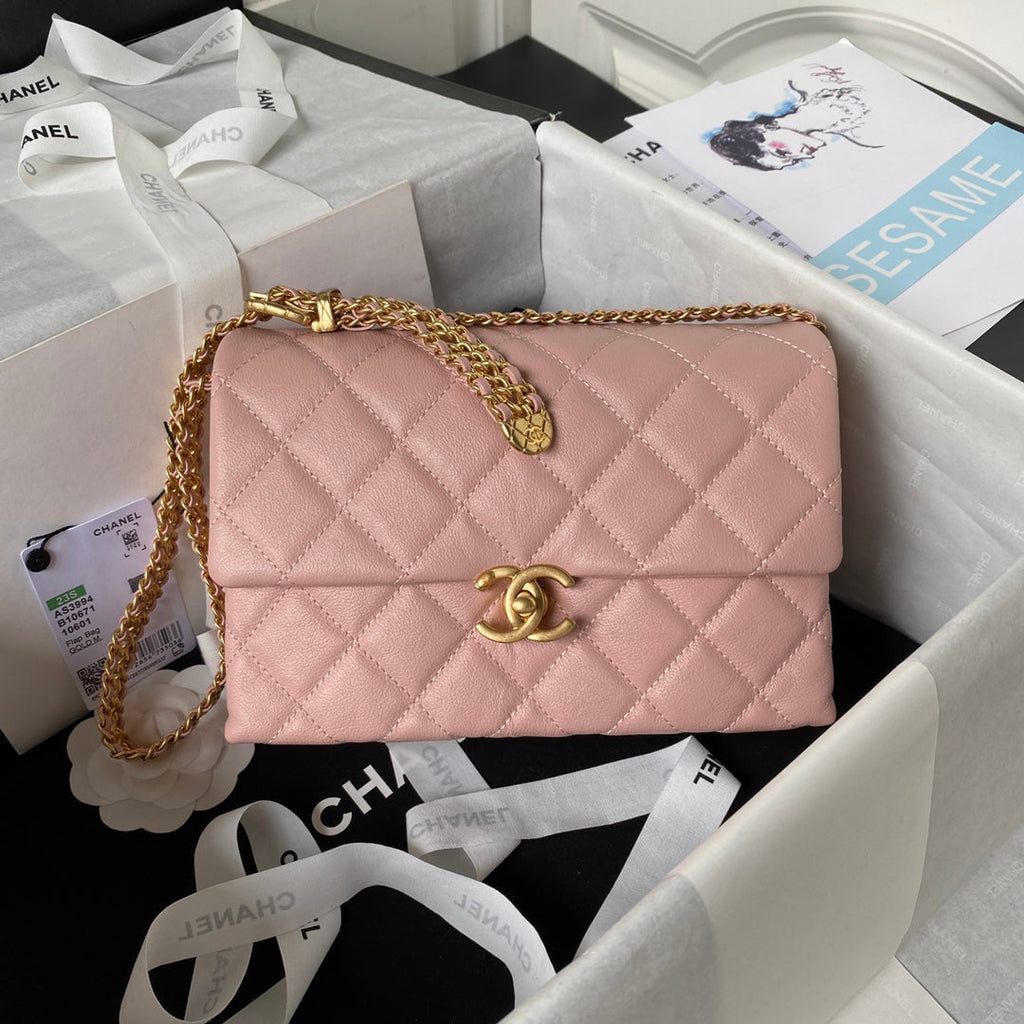 Chanel AS3994 Small Flap Bag Pink Lambskin Gold-tone metal