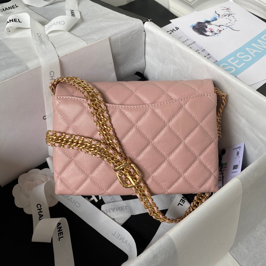 Chanel AS3994 Small Flap Bag Pink Lambskin Gold-tone metal