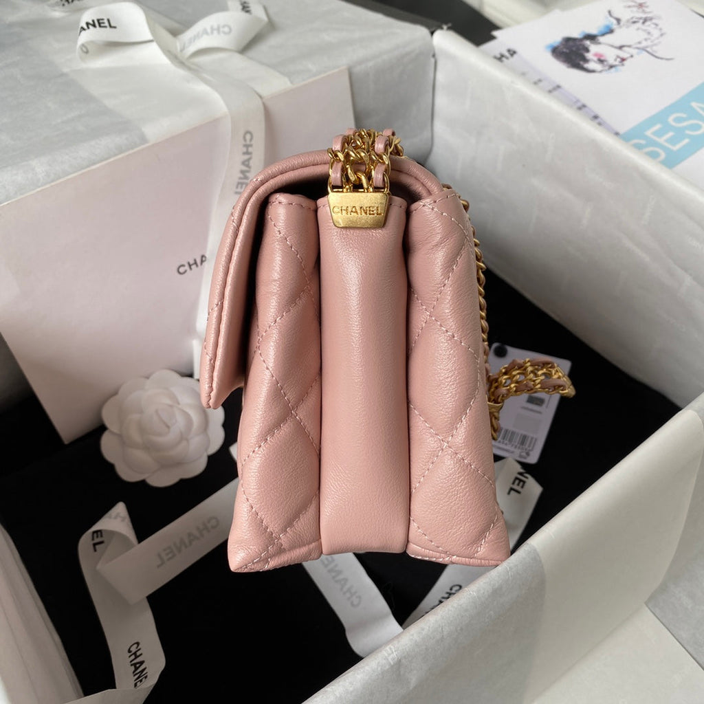 Chanel AS3994 Small Flap Bag Pink Lambskin Gold-tone metal