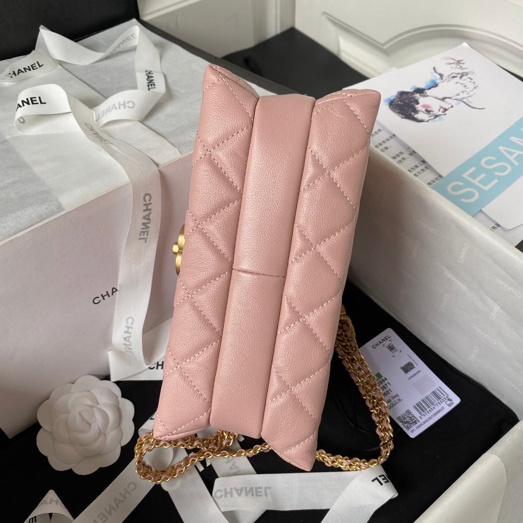 Chanel AS3994 Small Flap Bag Pink Lambskin Gold-tone metal