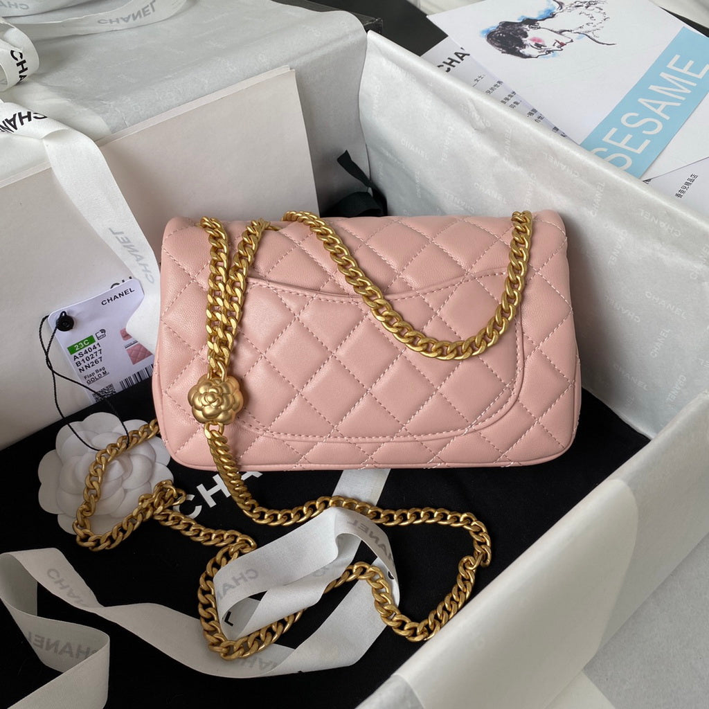 Chanel AS4041 Small Flap Bag Lambskin & Gold-Tone Metal Pink