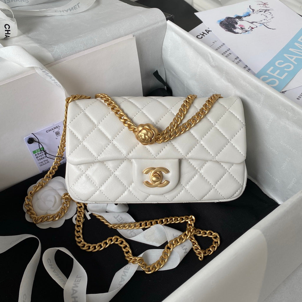 Chanel AS4041 Small Flap Bag Lambskin & Gold-Tone Metal White