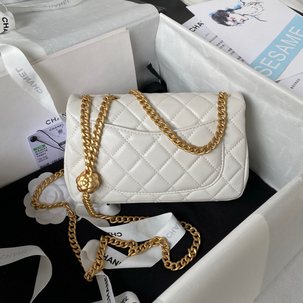 Chanel AS4041 Small Flap Bag Lambskin & Gold-Tone Metal White