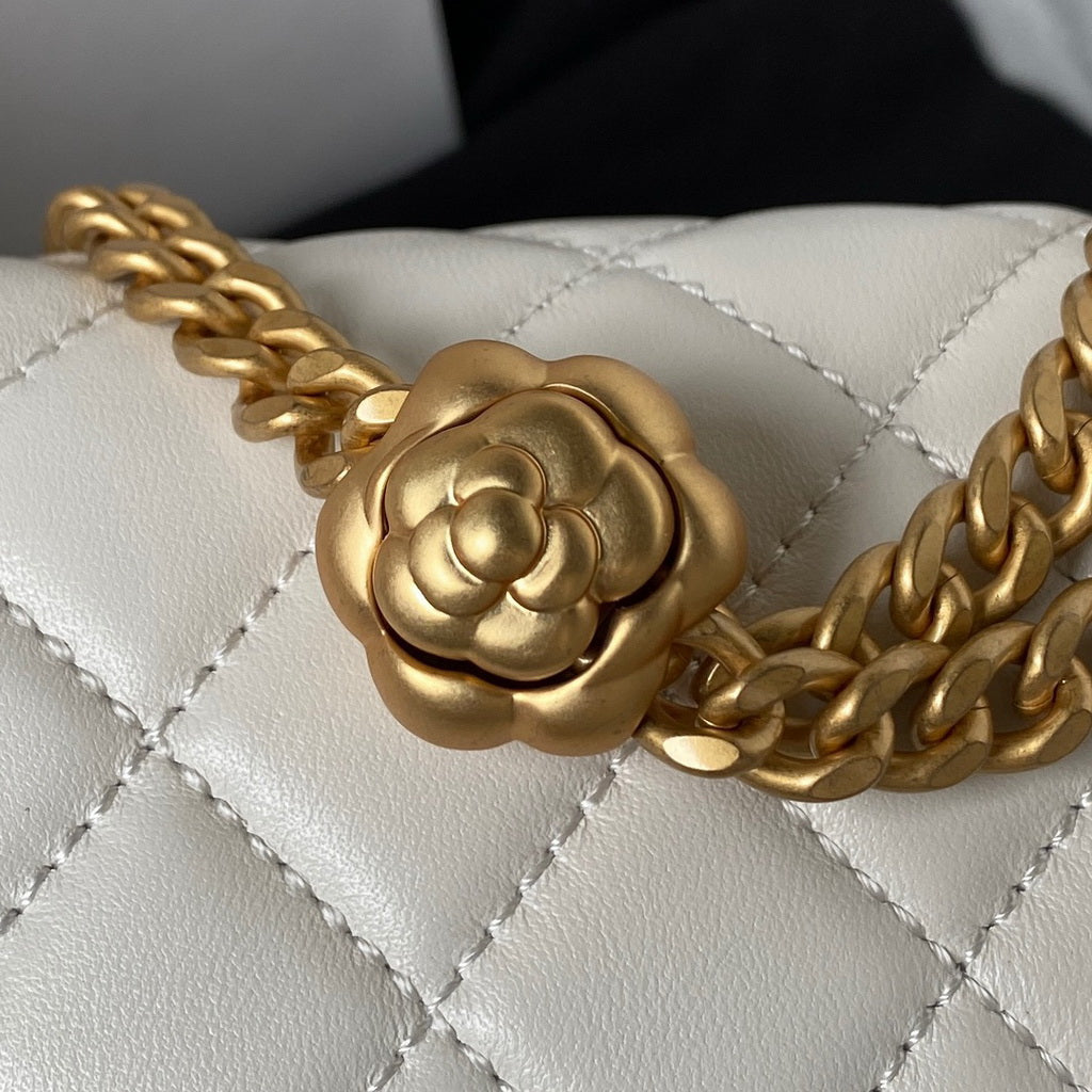 Chanel AS4041 Small Flap Bag Lambskin & Gold-Tone Metal White