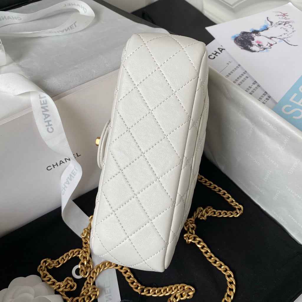 Chanel AS4041 Small Flap Bag Lambskin & Gold-Tone Metal White