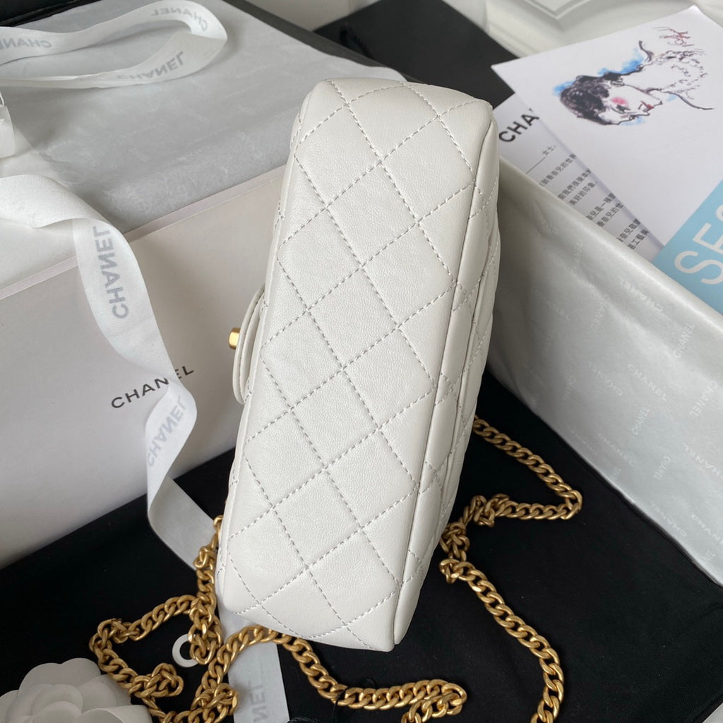 Chanel AS4041 Small Flap Bag Lambskin & Gold-Tone Metal White