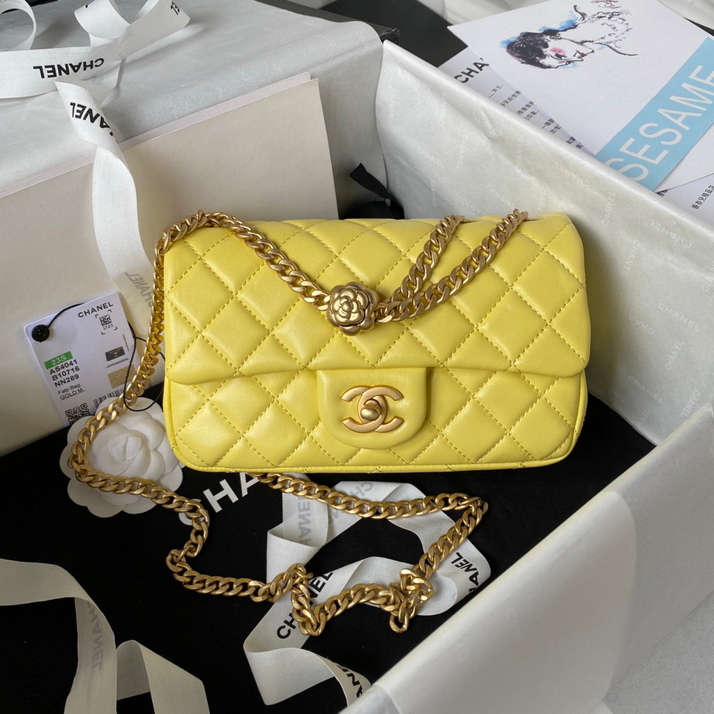 Chanel AS4041 Small Flap Bag Lambskin & Gold-Tone Metal Yellow