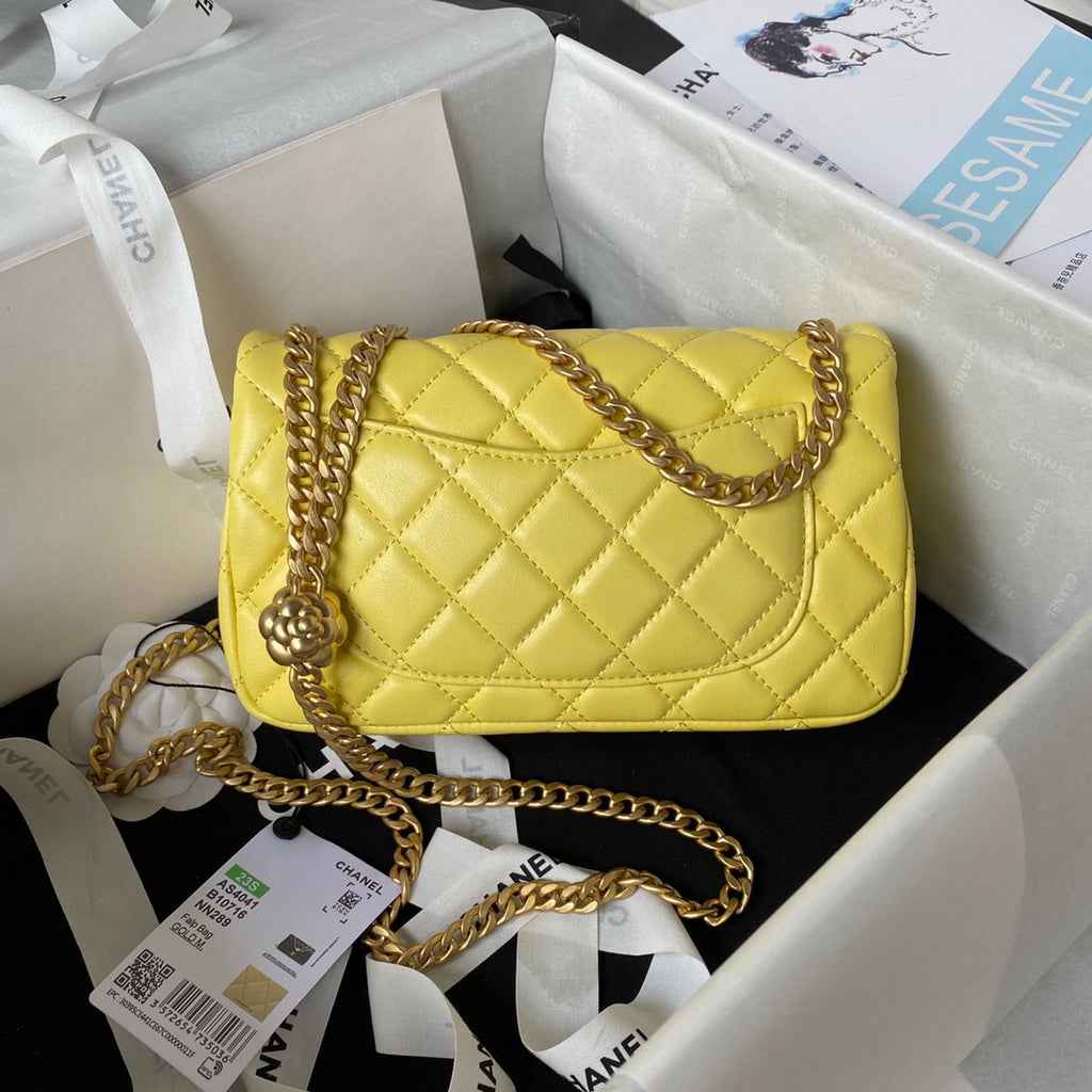 Chanel AS4041 Small Flap Bag Lambskin & Gold-Tone Metal Yellow