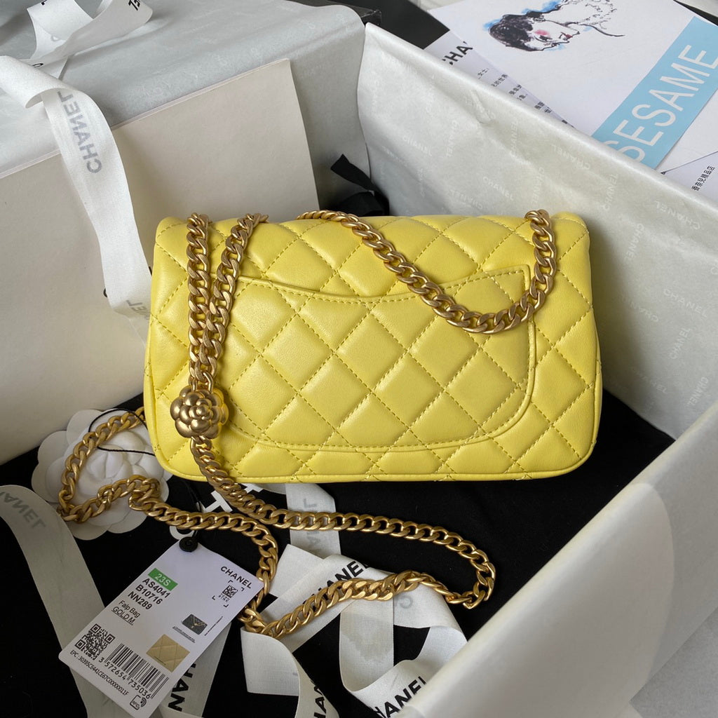 Chanel AS4041 Small Flap Bag Lambskin & Gold-Tone Metal Yellow