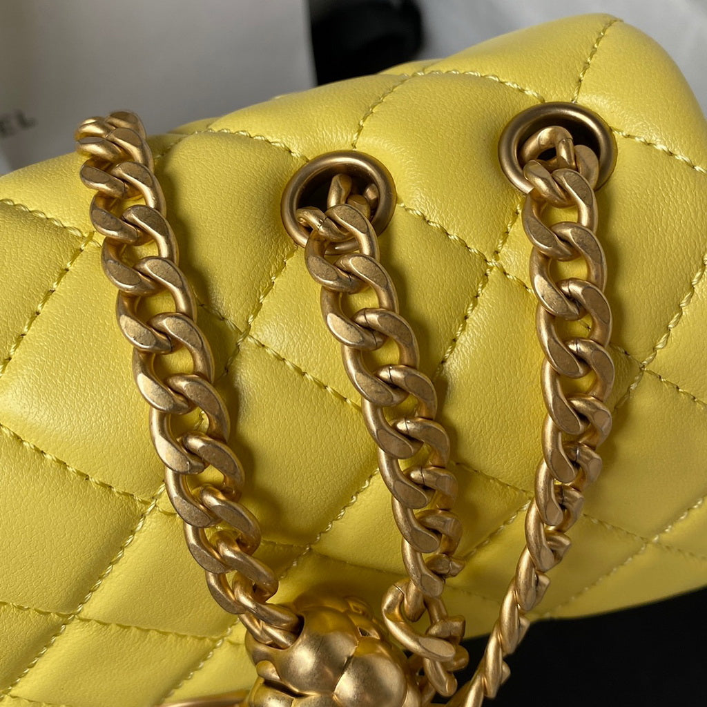 Chanel AS4041 Small Flap Bag Lambskin & Gold-Tone Metal Yellow