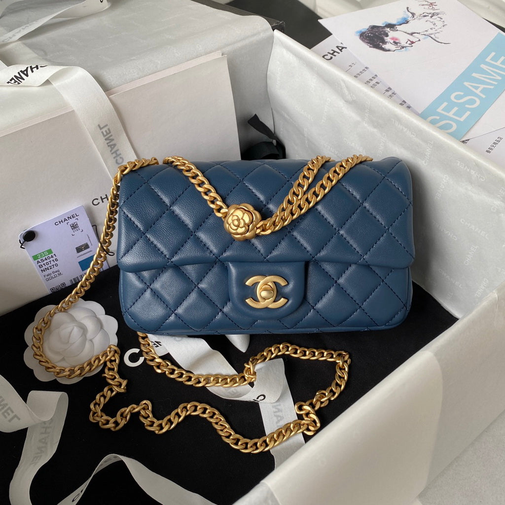 Chanel AS4041 Small Flap Bag Lambskin & Gold-Tone Metal Blue