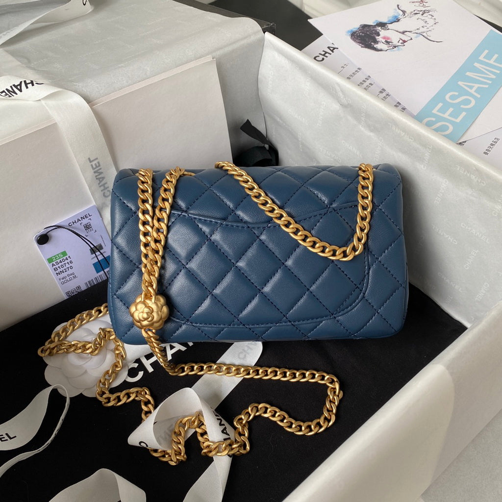 Chanel AS4041 Small Flap Bag Lambskin & Gold-Tone Metal Blue