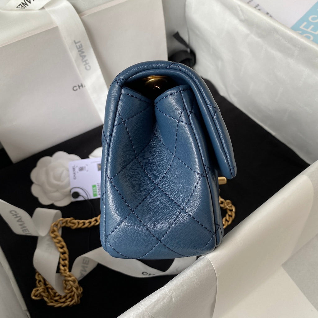 Chanel AS4041 Small Flap Bag Lambskin & Gold-Tone Metal Blue