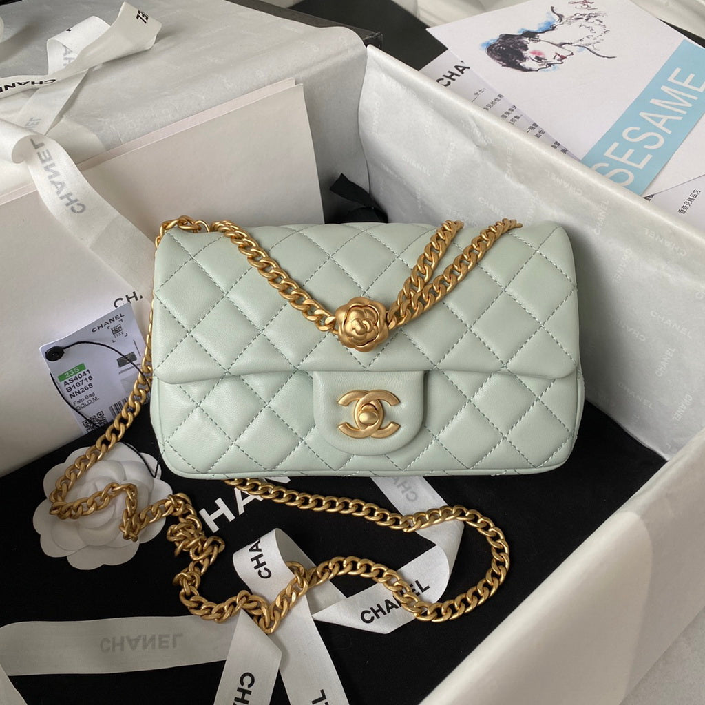 Chanel AS4041 Small Flap Bag Lambskin & Gold-Tone Metal Gray