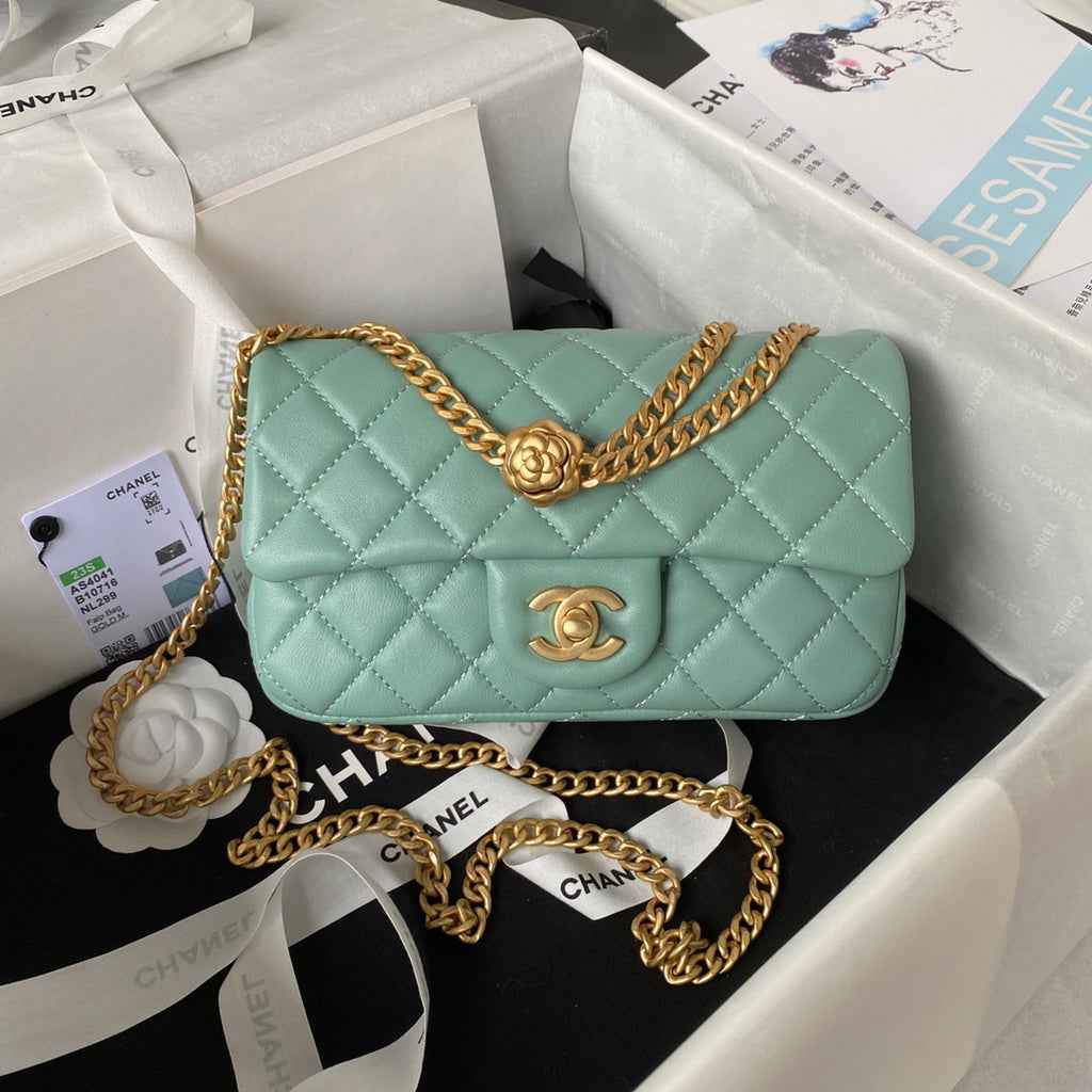 Chanel AS4041 Small Flap Bag Lambskin & Gold-Tone Metal Green