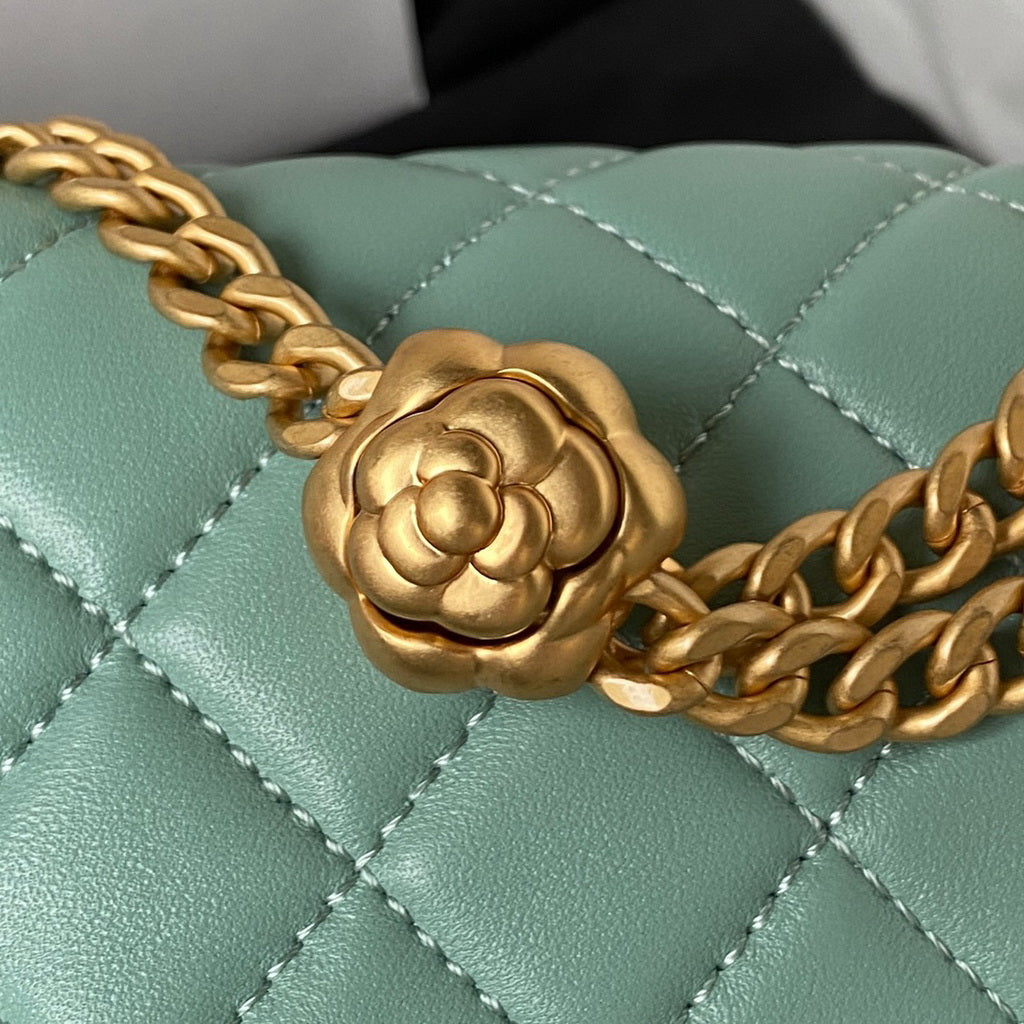 Chanel AS4041 Small Flap Bag Lambskin & Gold-Tone Metal Green