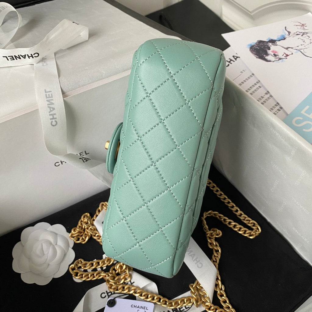 Chanel AS4041 Small Flap Bag Lambskin & Gold-Tone Metal Green