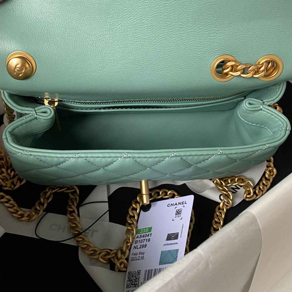 Chanel AS4041 Small Flap Bag Lambskin & Gold-Tone Metal Green