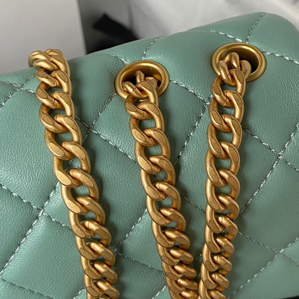 Chanel AS4041 Small Flap Bag Lambskin & Gold-Tone Metal Green