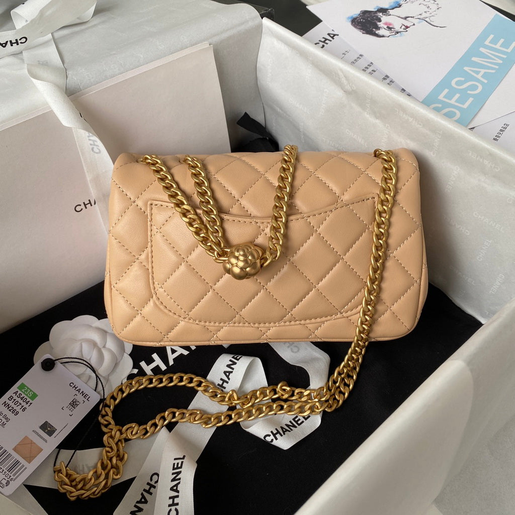 Chanel AS4041 Small Flap Bag Lambskin & Gold-Tone Metal Dark Beige
