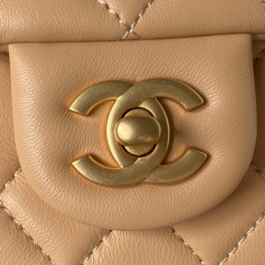 Chanel AS4041 Small Flap Bag Lambskin & Gold-Tone Metal Dark Beige