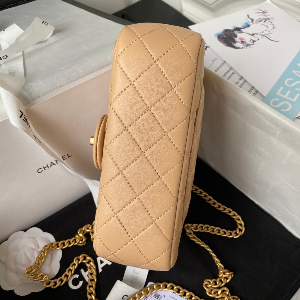 Chanel AS4041 Small Flap Bag Lambskin & Gold-Tone Metal Dark Beige