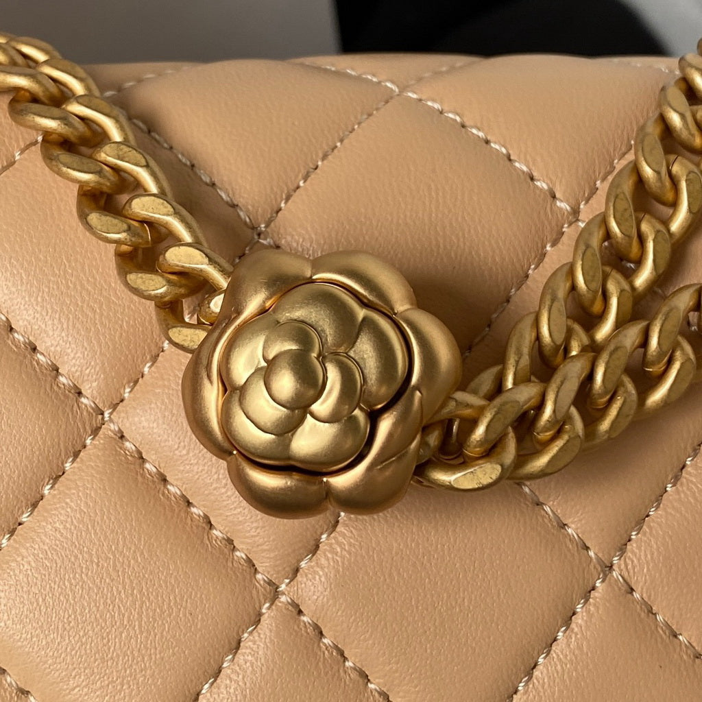 Chanel AS4041 Small Flap Bag Lambskin & Gold-Tone Metal Dark Beige