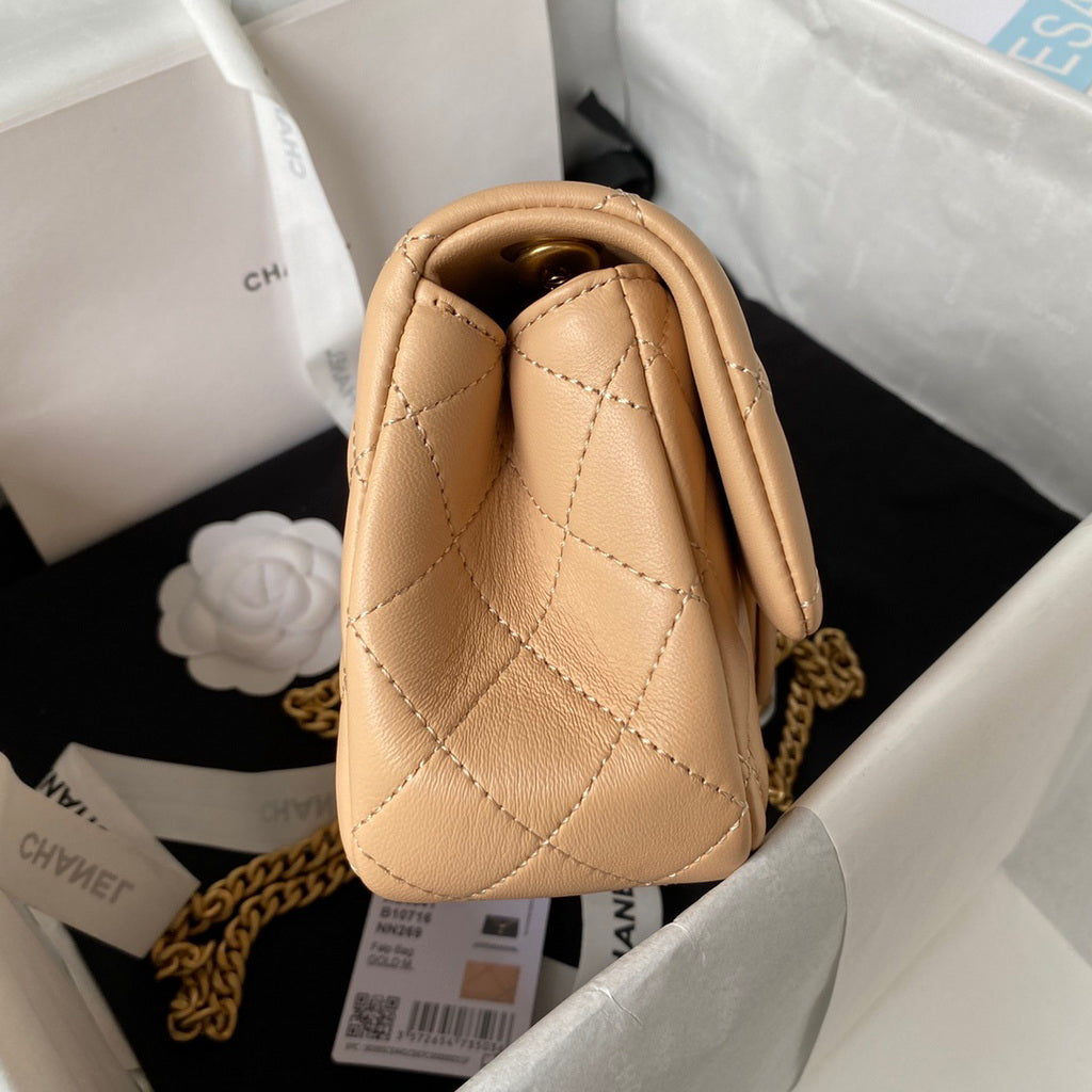 Chanel AS4041 Small Flap Bag Lambskin & Gold-Tone Metal Dark Beige