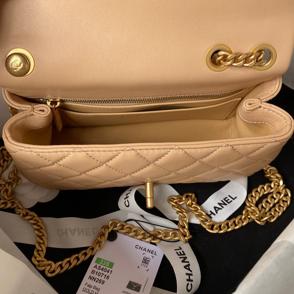 Chanel AS4041 Small Flap Bag Lambskin & Gold-Tone Metal Dark Beige
