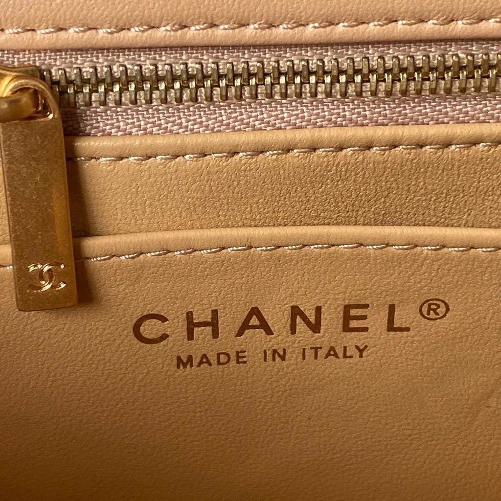 Chanel AS4041 Small Flap Bag Lambskin & Gold-Tone Metal Dark Beige