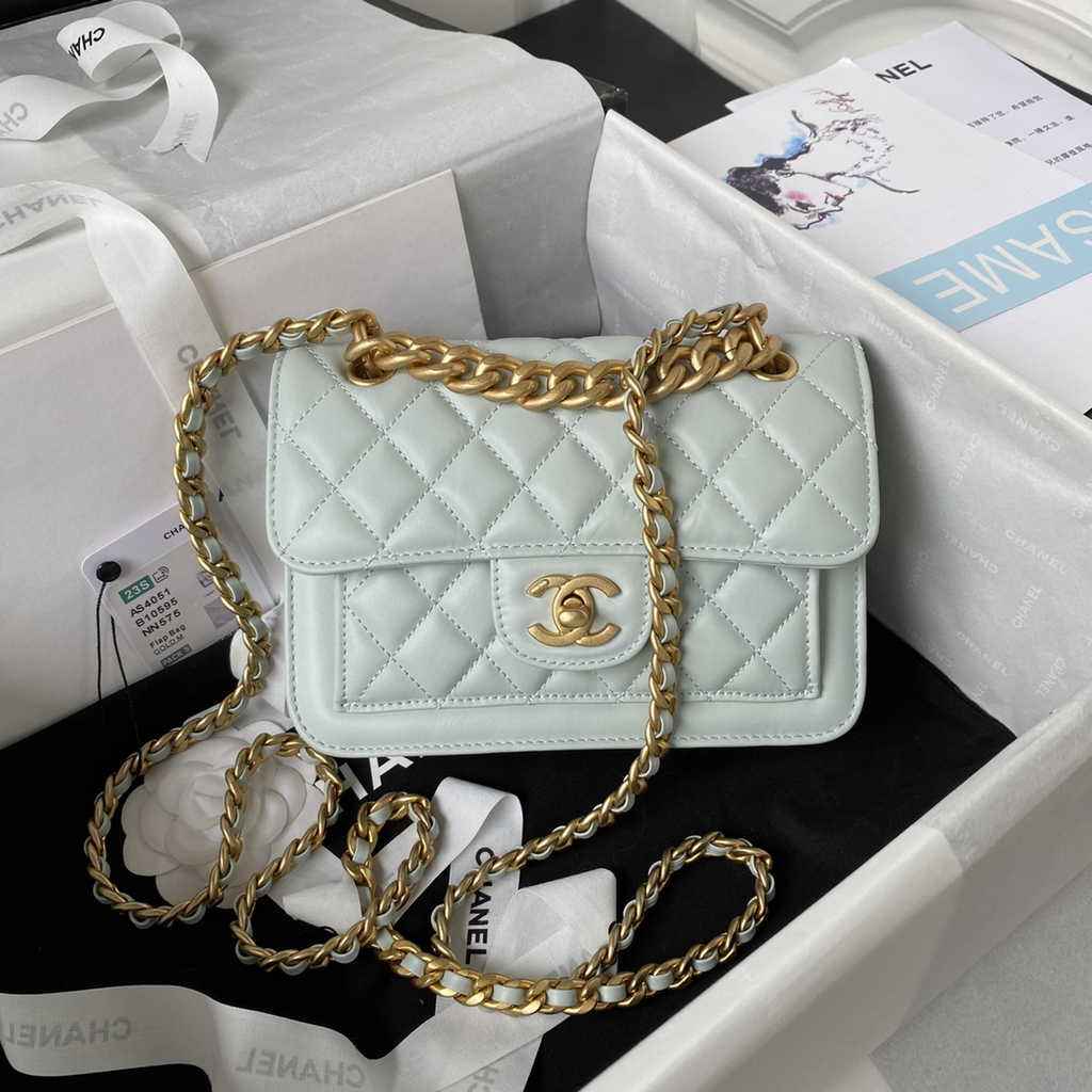 Chanel AS4051 Flap Bag Lambskin Gray