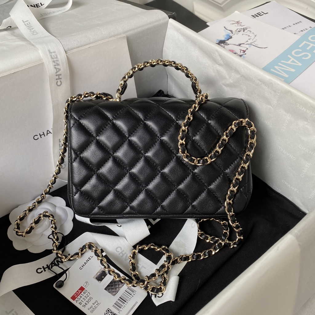 Chanel AS4140 Top Small Flap Bag Casual Style Lambskin Black
