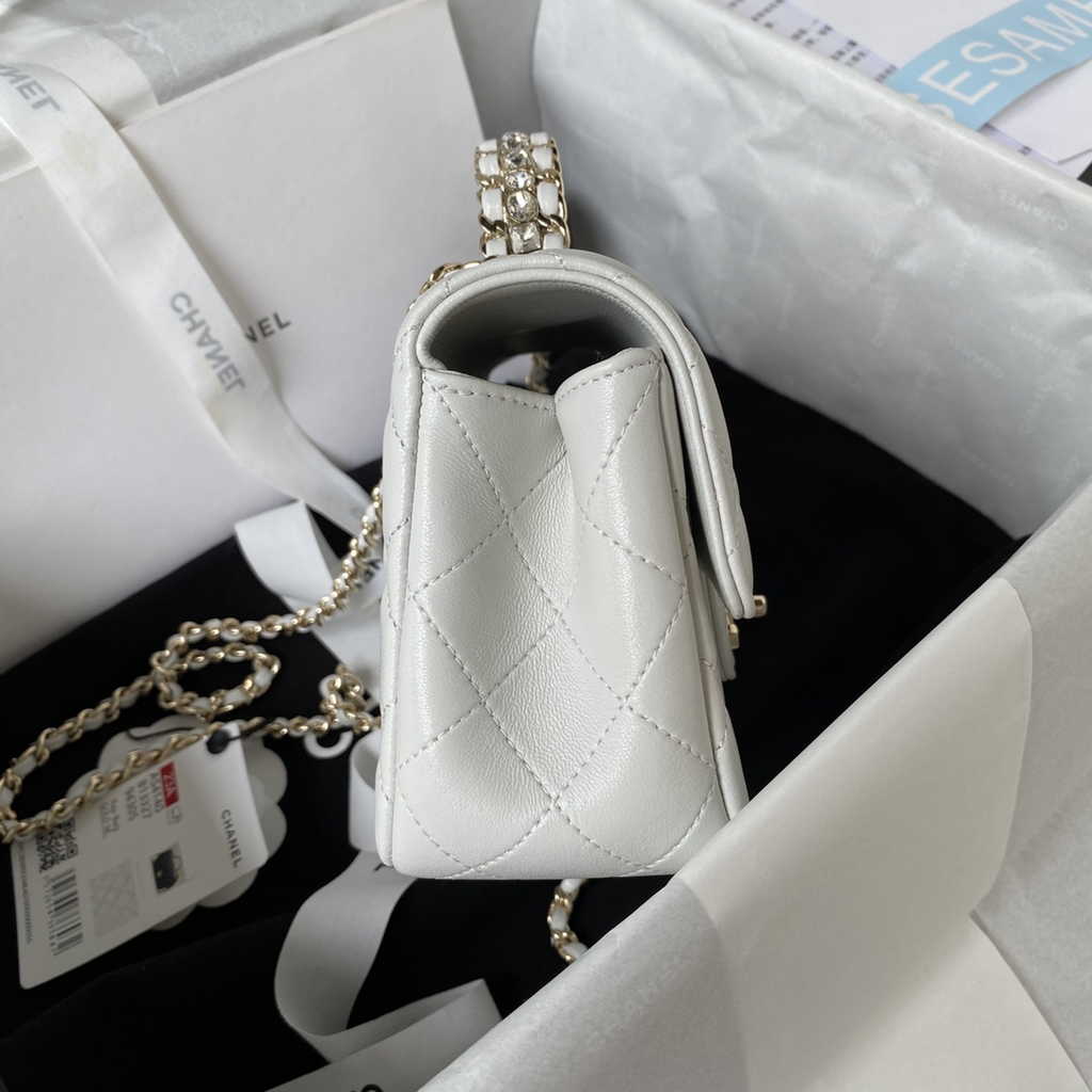 Chanel AS4140 Top Small Flap Bag Casual Style Lambskin White