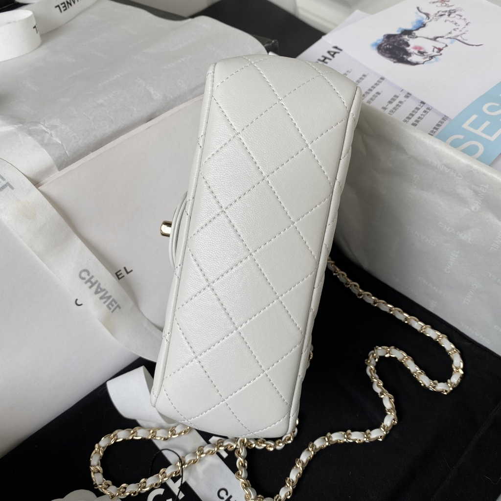 Chanel AS4140 Top Small Flap Bag Casual Style Lambskin White