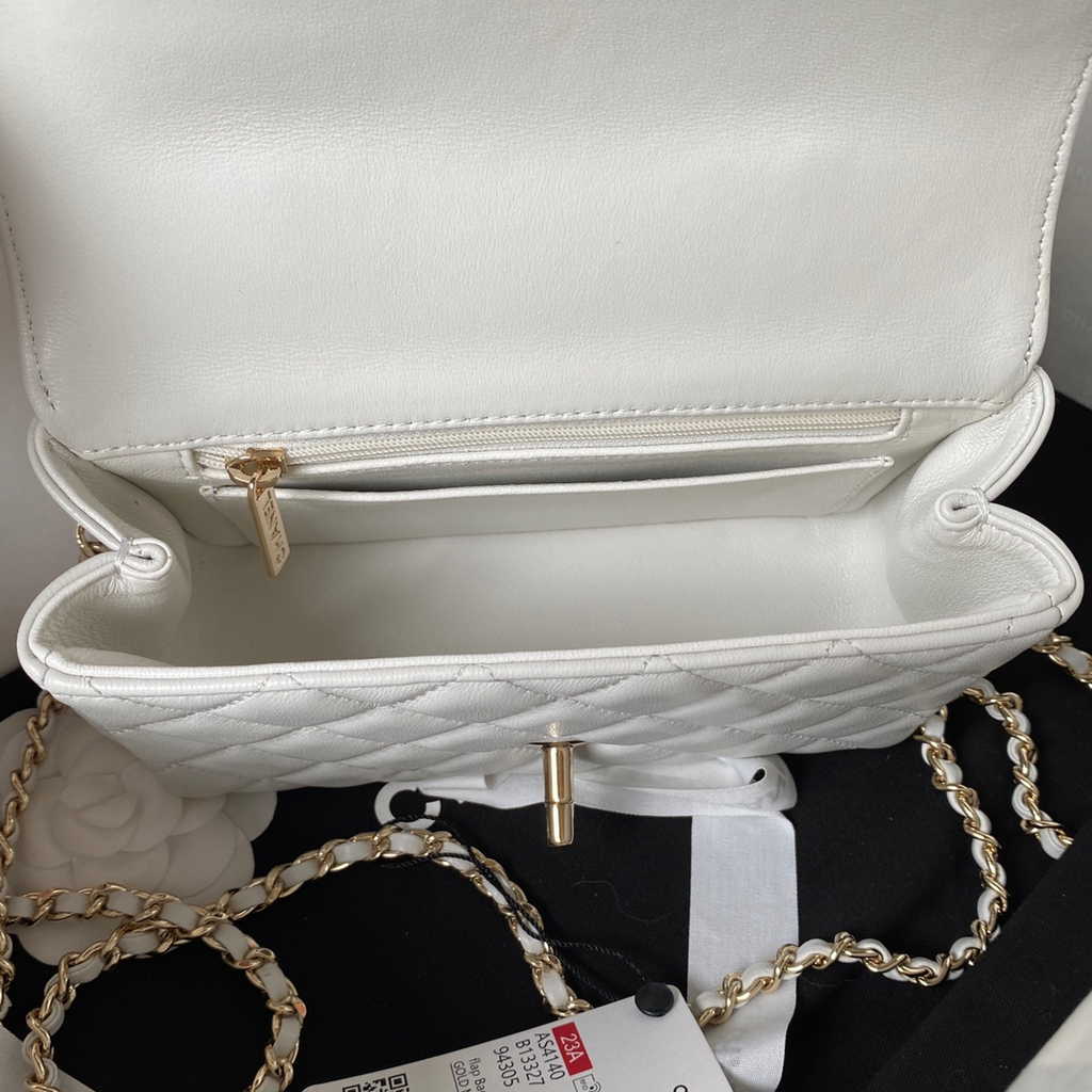 Chanel AS4140 Top Small Flap Bag Casual Style Lambskin White