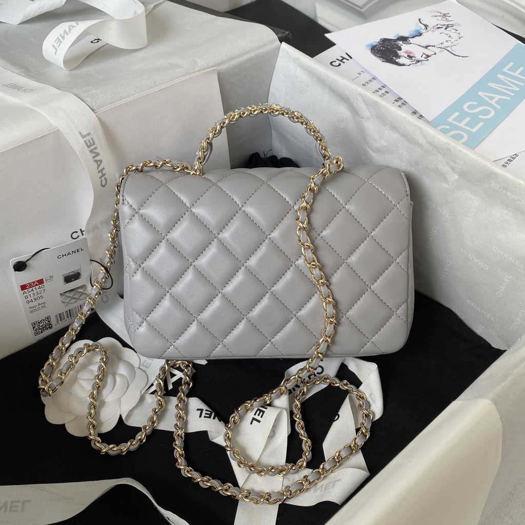 Chanel AS4140 Top Small Flap Bag Casual Style Lambskin Gray