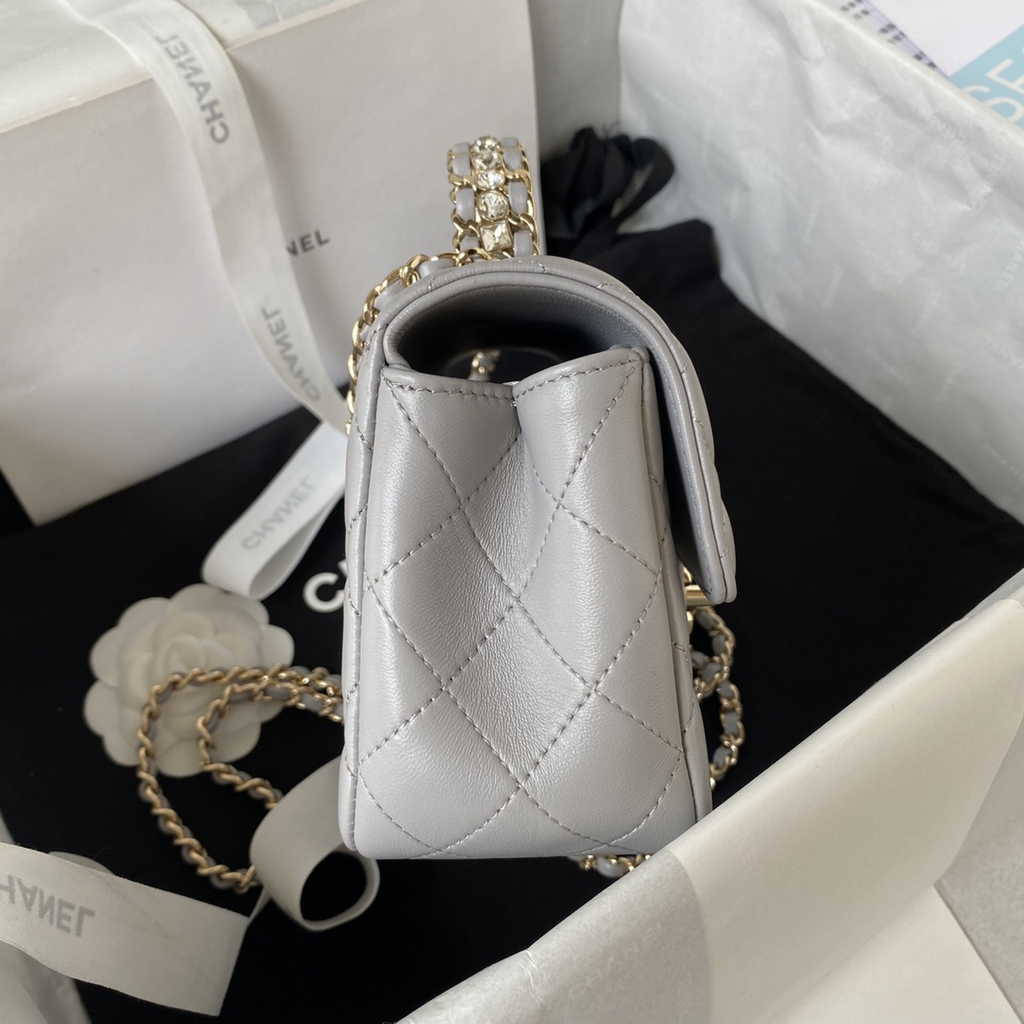 Chanel AS4140 Top Small Flap Bag Casual Style Lambskin Gray