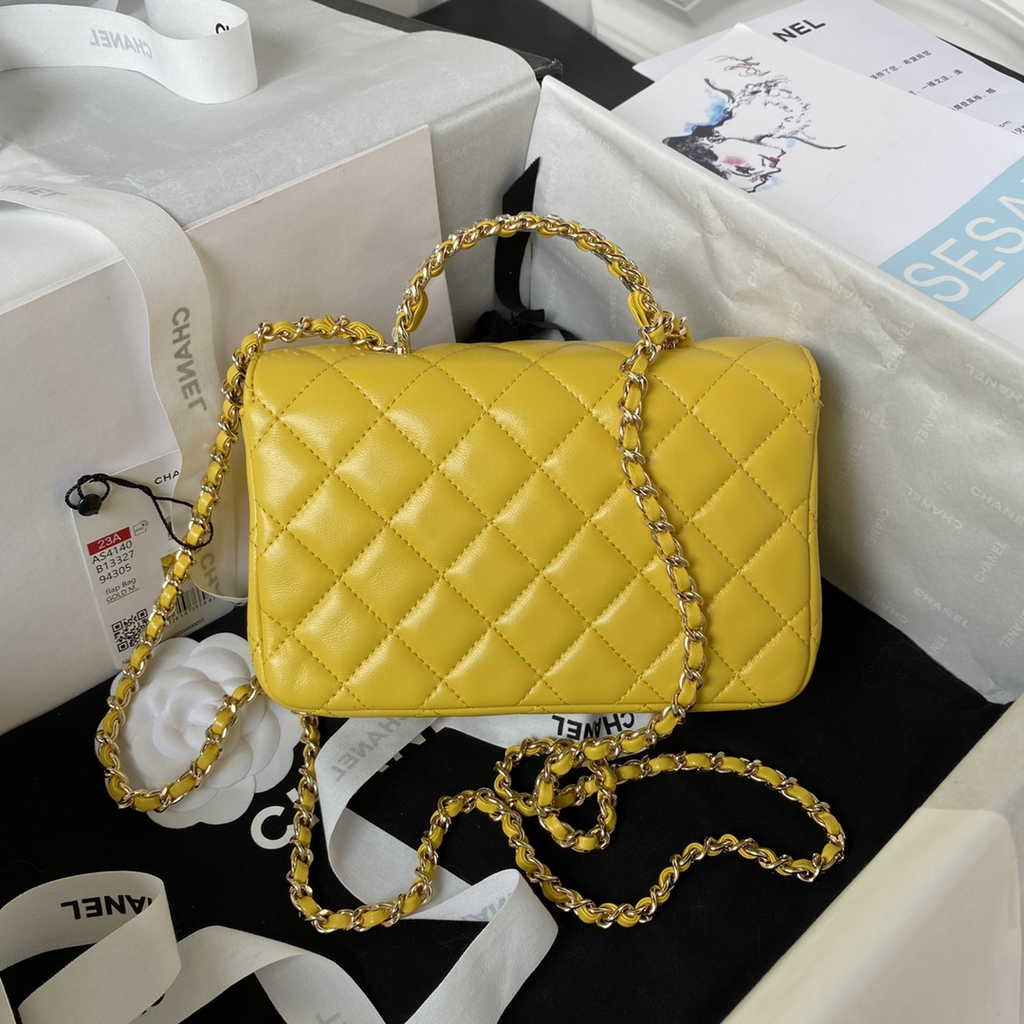 Chanel AS4140 Top Small Flap Bag Casual Style Lambskin Yellow