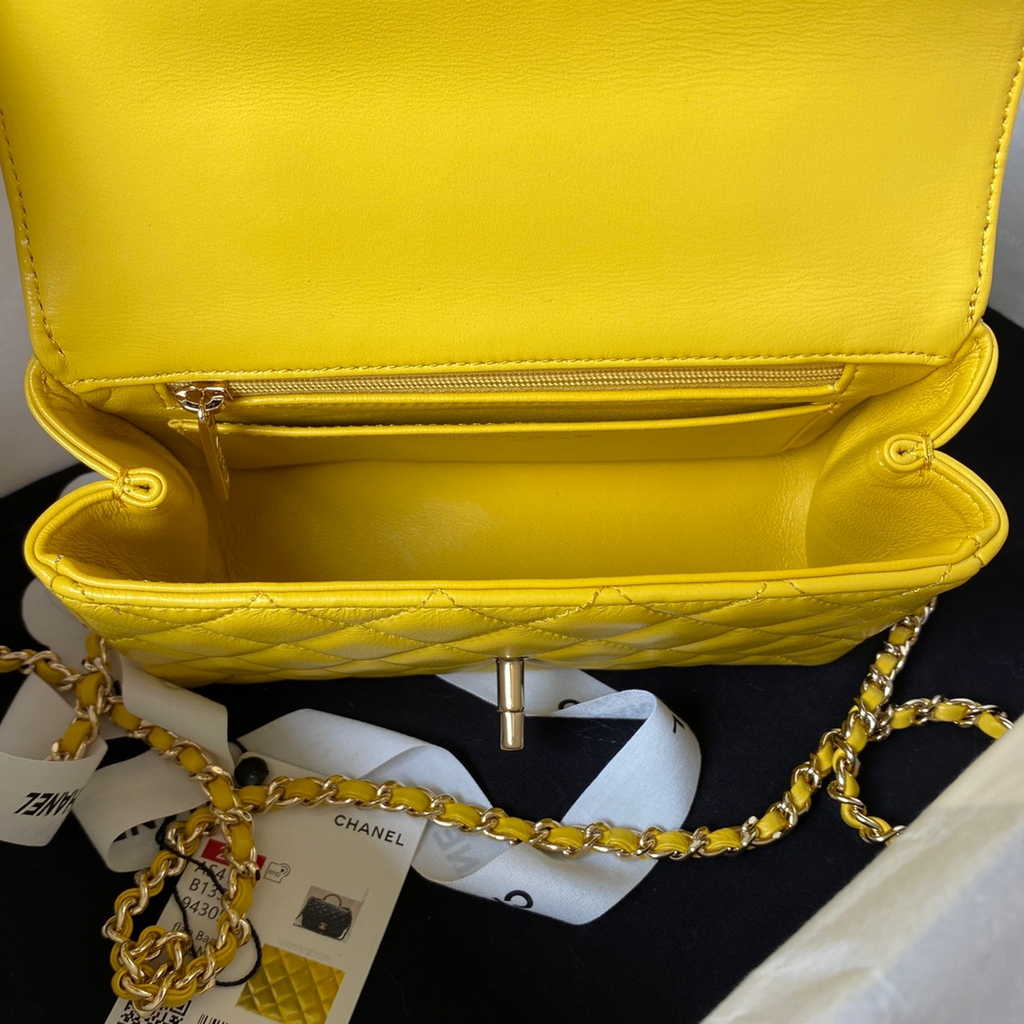 Chanel AS4140 Top Small Flap Bag Casual Style Lambskin Yellow