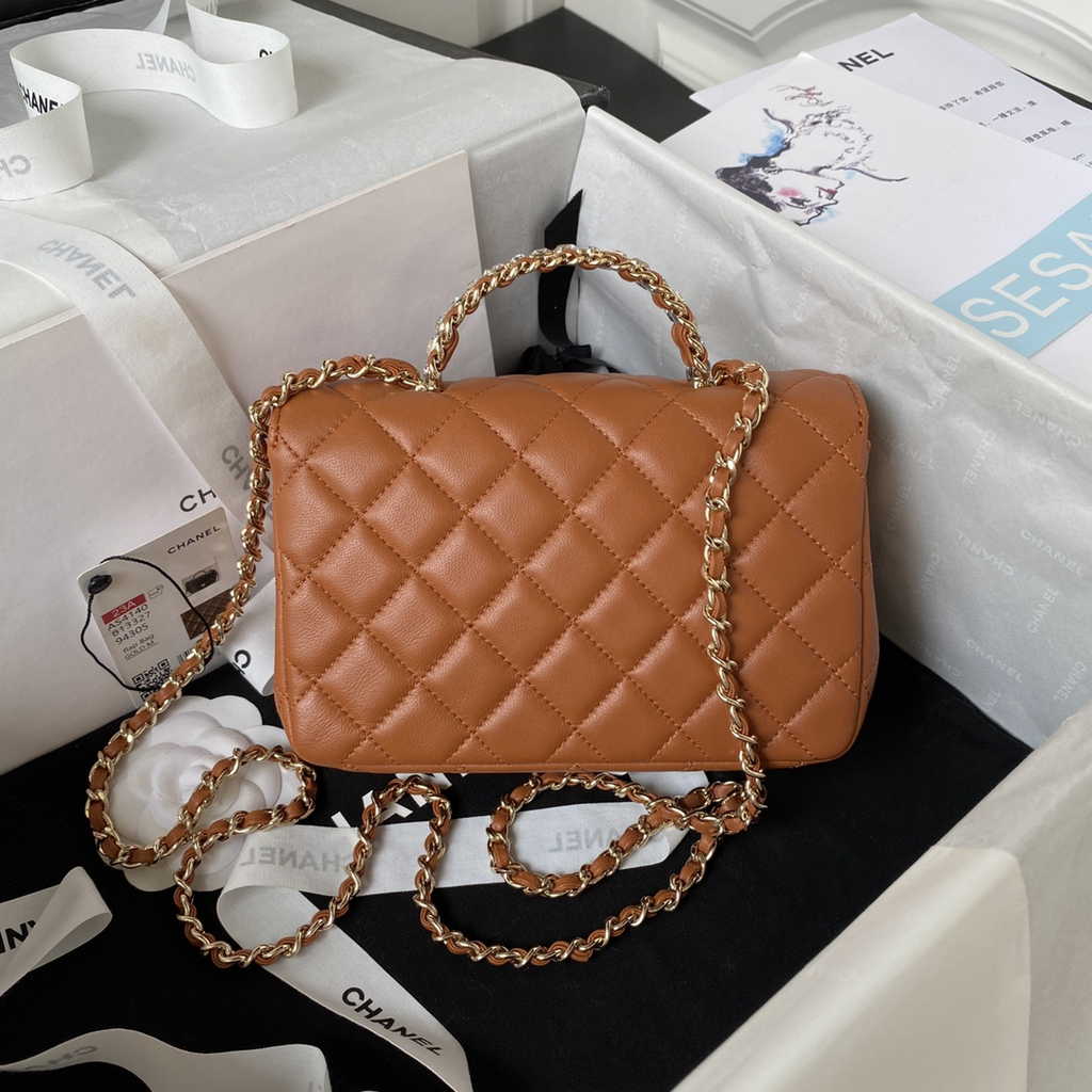 Chanel AS4140 Top Small Flap Bag Casual Style Lambskin Brown
